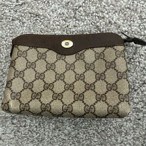 Vintage 1989 Gucci Monogram Brown and Tan Clutch purse or make up bag